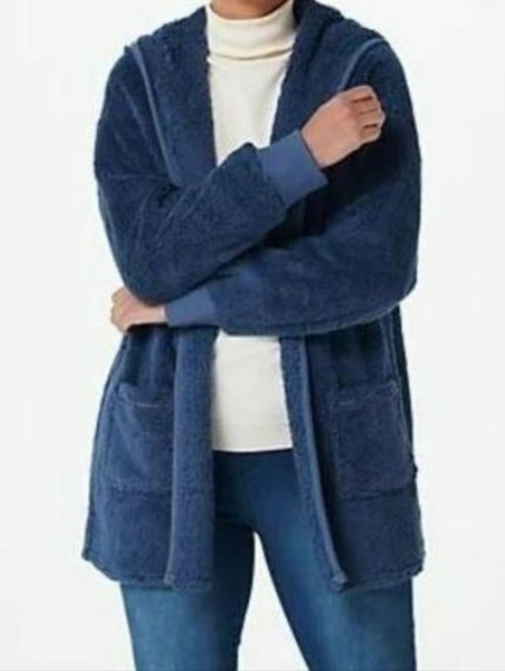 Ugg Cozy Plush Open-Front Hooded Cardigan - Deep Blue